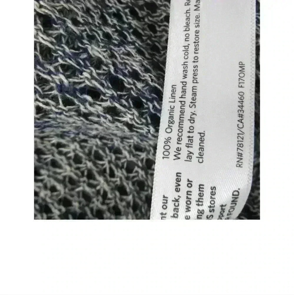 Eileen fisher navy blue&white organic 100% linen open knit cardigan size x-small - Picture 6 of 6